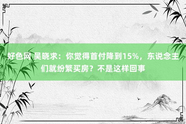 好色网 吴晓求：你觉得首付降到15%，东说念主们就纷繁买房？不是这样回事